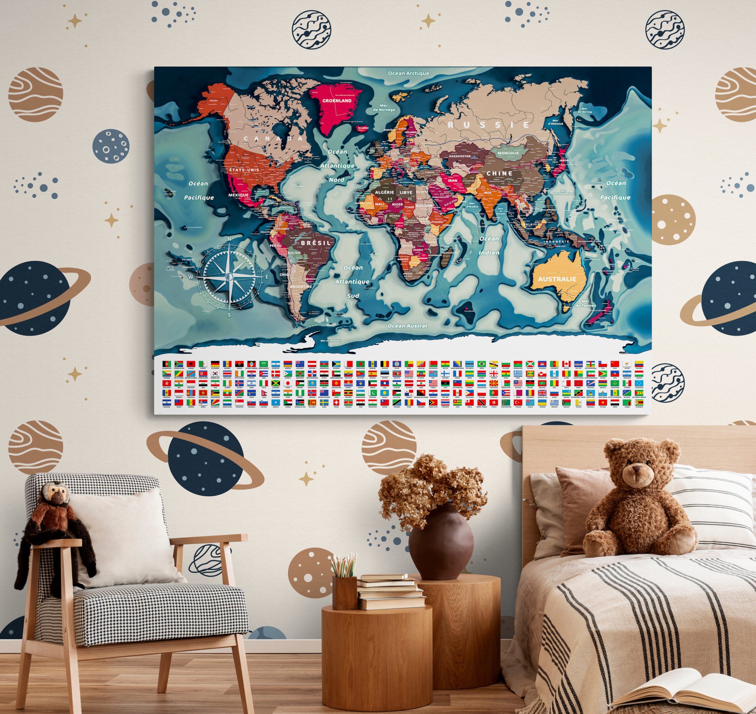 Enfant regardant une carte du monde Modern-Map